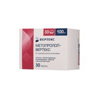 Метопролол-Вертекс таблетки с пролонгированным высвобождением п/о плен. 100мг 30шт Метопролол-Вертекс таблетки с пролонгированным высвобождением п/о плен. 100мг 30шт