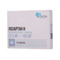 Лозартан-Н таблетки п/о плен. 12,5мг+100мг 30шт Лозартан-Н таблетки п/о плен. 12,5мг+100мг 30шт