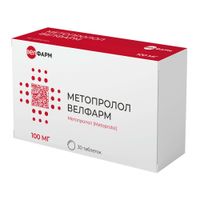 Метопролол Велфарм таблетки 100мг 30шт Метопролол Велфарм таблетки 100мг 30шт