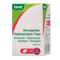 Амлодипин+Периндоприл-Тева таблетки 5мг+10мг 30шт Амлодипин+Периндоприл-Тева таблетки 5мг+10мг 30шт