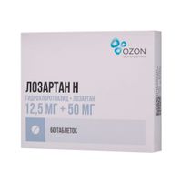 Лозартан-Н таблетки п/о плен. 12,5мг+50мг 60шт Лозартан-Н таблетки п/о плен. 12,5мг+50мг 60шт
