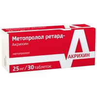 Метопролол ретард-Акрихин таблетки пролонгированного действия п/о плен. 25мг 30шт миниатюра фото №3