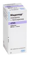 Мадопар 250 таблетки 200мг+50мг 100шт (флаконы темного стекла)
