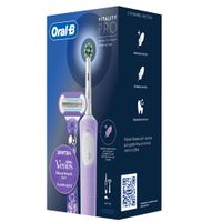 Набор: Щетка зубная электрическая сиреневая с зарядкой 3757 Vitality Pro 3708 Oral-B/Орал-би+Бритва Swirl Venus Gillette/Жиллетт миниатюра фото №9