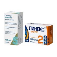 1X Линекс Форте капсулы 28шт + 1X Скертцо порошок для приг. суспензии для приема внутрь фл. 20мг/мл 53,00г (100мл)+Шприц мерный с насадкой