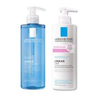 1X Гель для душа с защитными свойствами успокаивающий Lipikar Lavante La Roche Posay/Ля рош позе 400мл + 1X Молочко для нормальной и сухой кожи тела с отдушкой для младенцев и взрослых Lait Lipikar La Roche Posay/Ля рош позе фл. 400мл