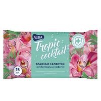 Салфетки влажные антибактериальные pocket-pack Tropical cocktail Aura/Аура 15шт