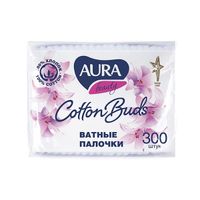 Палочки ватные п/э пакет Aura/Аура 300шт