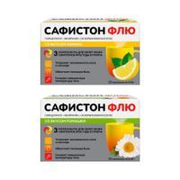 1X Сафистон Флю вкус лимона порошок для приг. раствора для приема внутрь пак. 500мг+25мг+200мг 4,95г 10шт + 1X Сафистон Флю вкус ромашки порошок для приг. раствора для приема внутрь пак. 500мг+25мг+200мг 4,95г 10шт