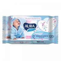 Салфетки влажные детские ультра комфор алоэ и витамин е без крышки aura 120шт