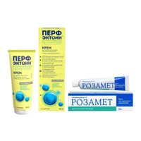 1X Розамет крем для наружного применения 1% 25г + 1X Крем для ухода за кожей интенсивное увлажнение для взрослых и детей с 1 мес. Перфэктоин фл. 50мл