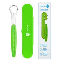 Скребок для языка Dentalpik металлический с чехлом салатовый миниатюра фото №4