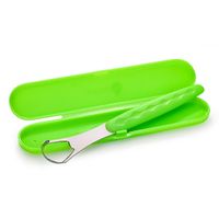 Скребок для языка Dentalpik металлический с чехлом салатовый миниатюра фото №2