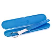 Скребок для языка Dentalpik металлический с чехлом синий миниатюра фото №4