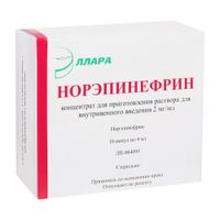 Норэпинефрин концентрат для приг. раствора для в/в введ. 2мг/мл 4мл 10шт