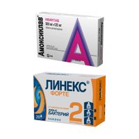 1X Линекс Форте капсулы 28шт + 1X Амоксиклав Квиктаб таблетки, диспергируемые в полости рта 500мг+125мг 14шт
