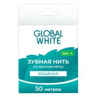 Нить зубная вощеная вкус мяты Global White/Глобал вайт 50м миниатюра фото №2