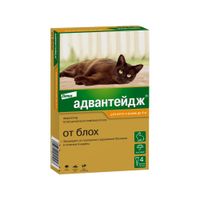 Адвантейдж капли от блох для котят и кошек весом до 4кг пипетка 0,4мл 4шт