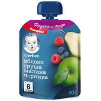 Пюре яблоко груша-малина-черника Gerber/Гербер пауч 90г