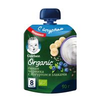 Пюре органическое банан, черника, йoгурт и злаки Gerber/Гербер пауч 90г