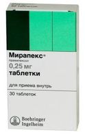 Мирапекс таблетки 0,25мг 30шт Мирапекс таблетки 0,25мг 30шт