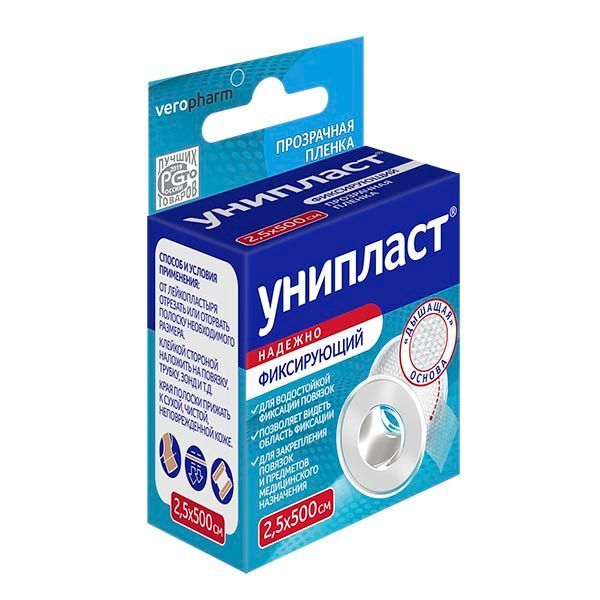 Изображение товара Лейкопластырь фиксирующий пленка прозрачный Унипласт 2,5х500см
