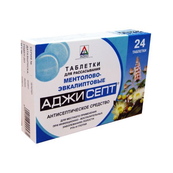 Изображение товара Аджисепт ментол-эвкалипт таблетки для рассасывания 24шт