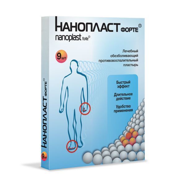 Изображение товара Обезболивающий противовоспалительный пластырь Нанопрот Форт 3х8см 9шт
