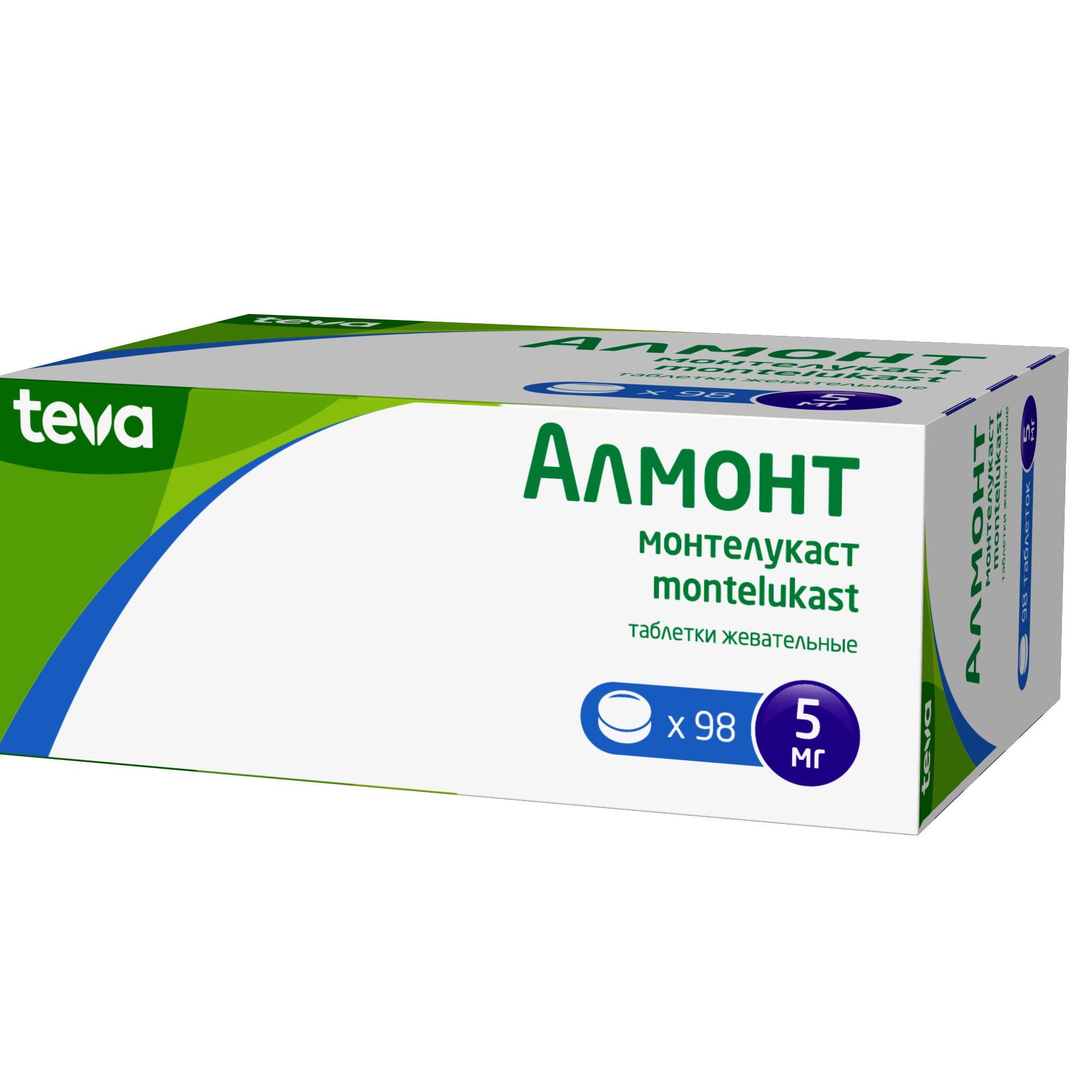 Изображение товара Алмонт таблетки жевательные 5 мг для детей, профилактика и лечение астмы и ринита, 98 шт