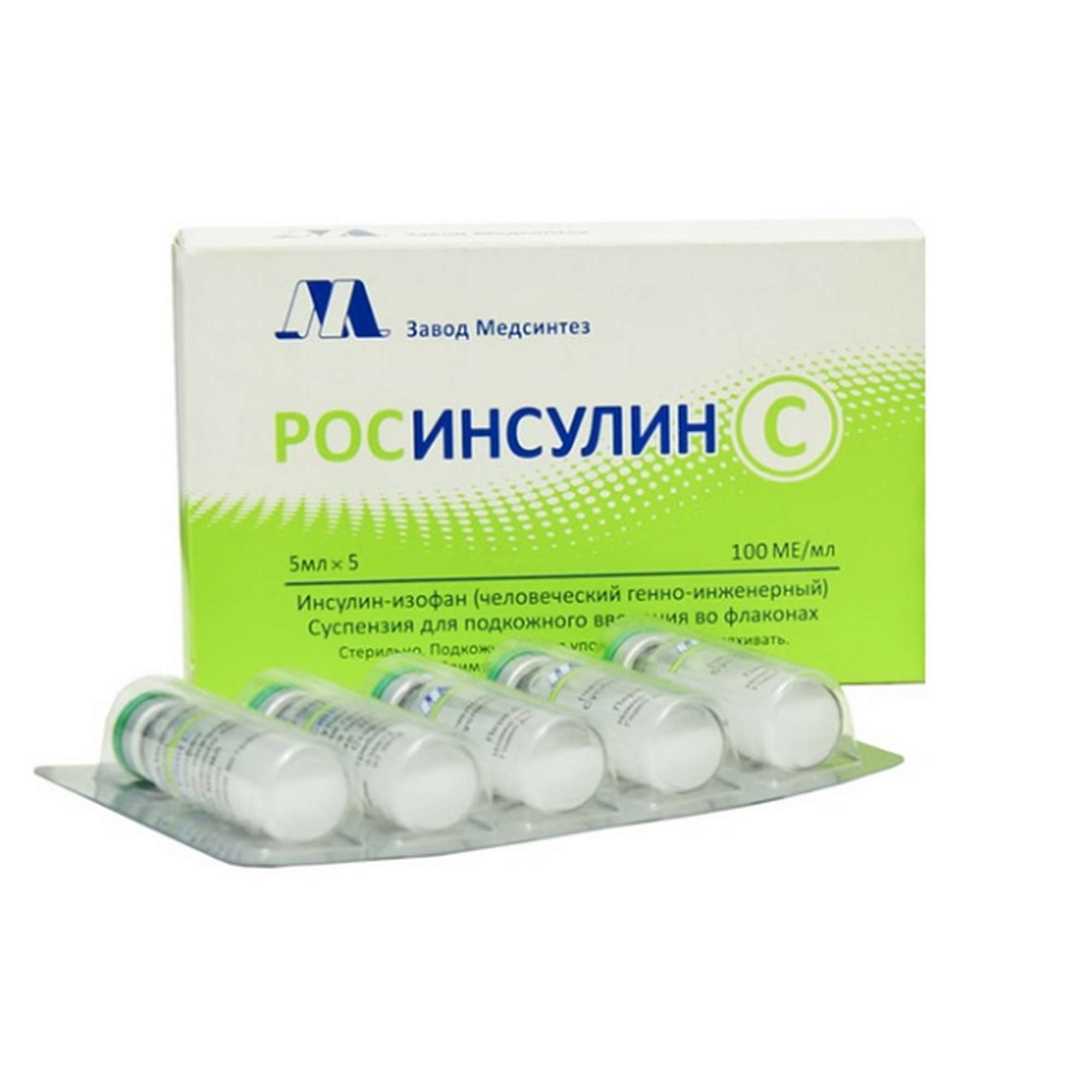 Изображение товара Росинсулин С Медсинтез суспензия для п/к введ. фл. 100МЕ/мл 5мл 5шт