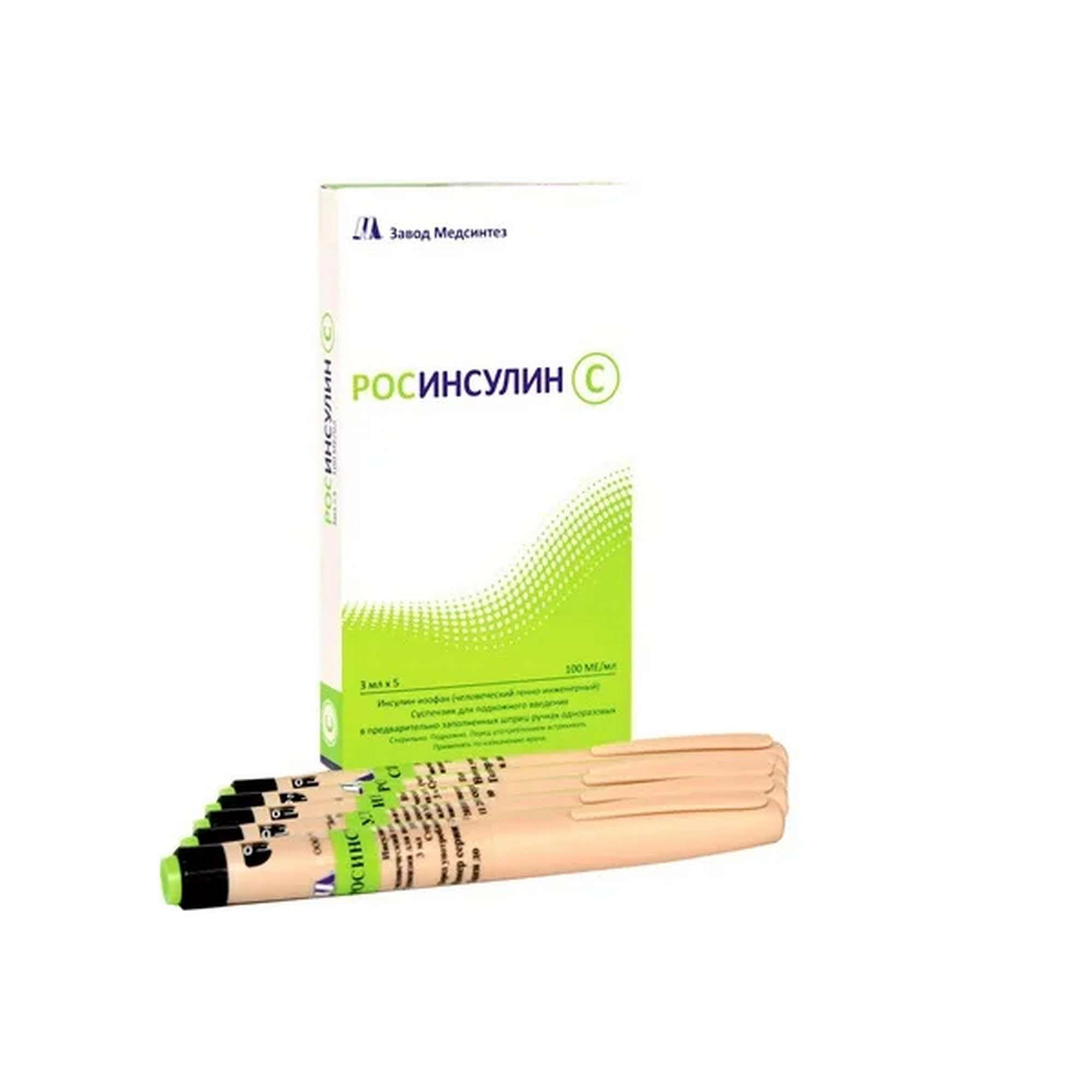 Изображение товара Росинсулин С Медсинтез суспензия для п/к введ. картридж в шприц-ручке Росинсулин КомфортПен 100МЕ/мл 3мл 5шт