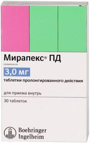 Изображение товара Мирапекс ПД таблетки с пролонгированным высвобождением 3 мг 30 шт