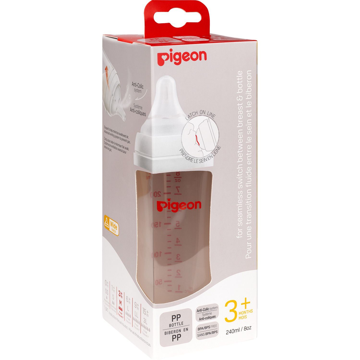 Изображение товара Бутылочка с силиконовой соской М с широким горлом с 3 мес. SofTouch Peristaltic Plus Pigeon/Пиджен 240мл (78540/80273)