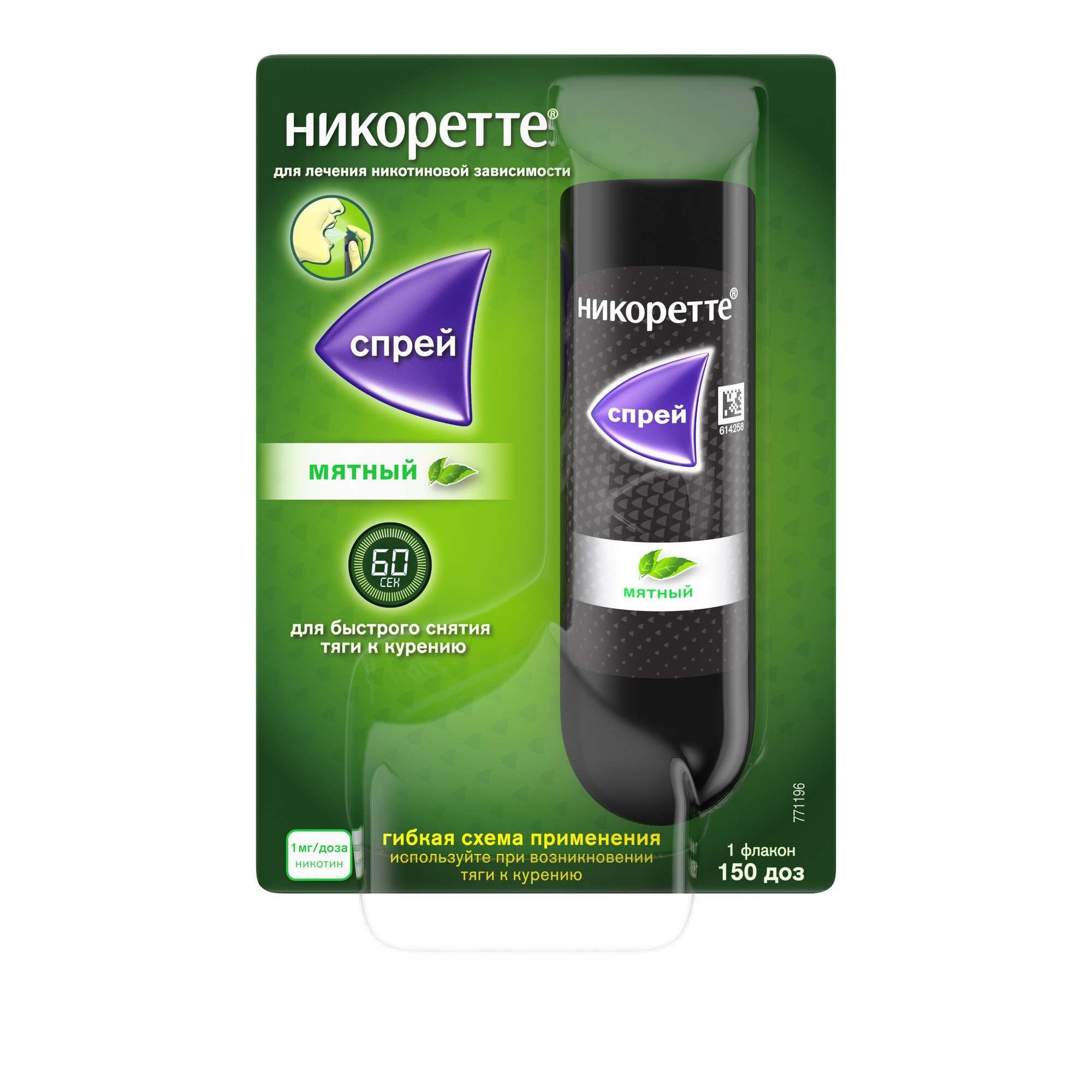 Изображение товара Никоретте вкус мятный спрей ддя слизистой оболочки полости рта дозированный 1мг/доза 13,2мл 150доз