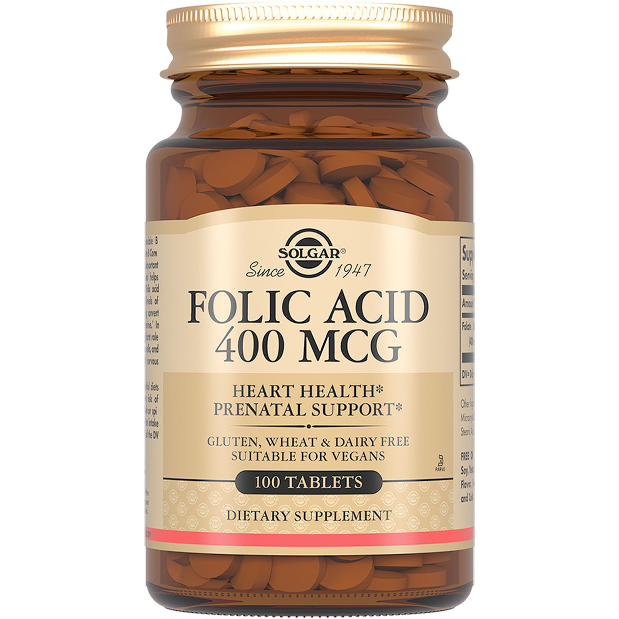 Изображение товара Фолиевая кислота 400 мкг Solgar таблетки 100 шт - натуральный витамин B9 для женщин и мужчин