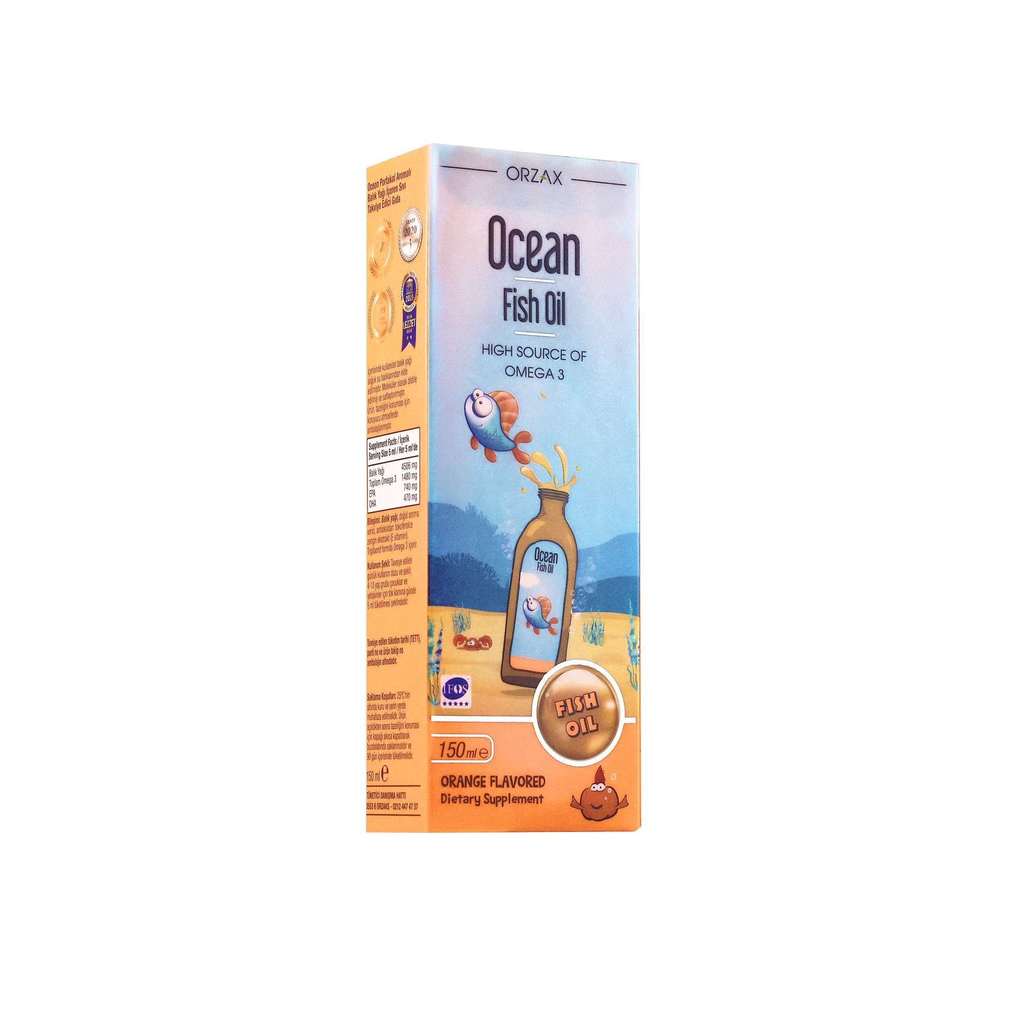 Изображение товара Жидкий рыбий жир Ocean Orzax вкус апельсина 150мл для детей и взрослых