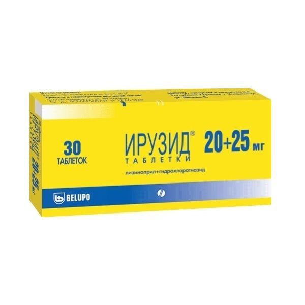 Изображение товара Ирузид таблетки 20мг+25мг 30 шт для снижения давления комбинированное средство