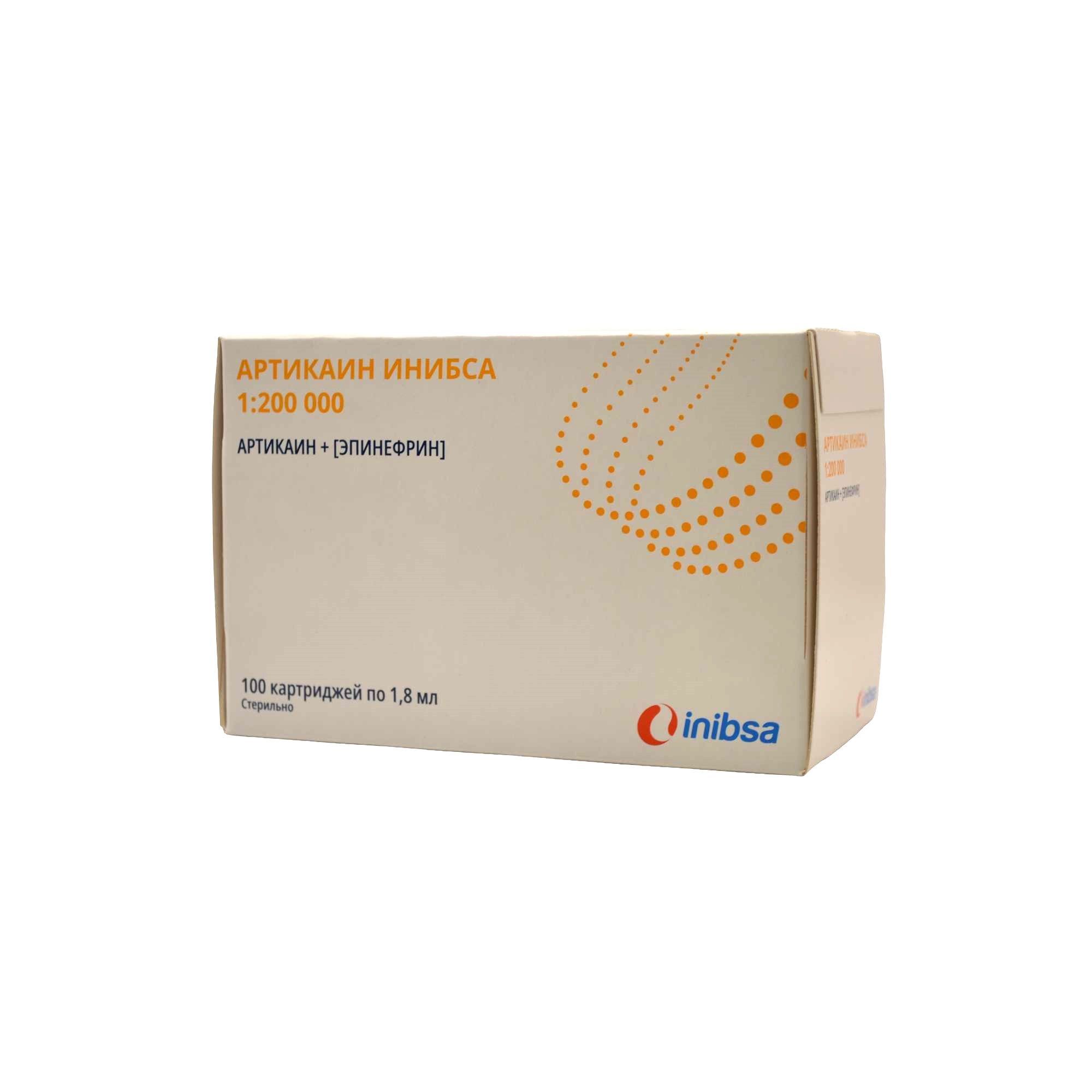 Изображение товара Артикаин Инибса раствор для инъекций картридж 40мг+0,005мг/мл 1,8мл 100шт