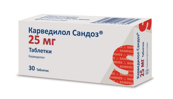 Изображение товара Карведилол Сандоз 25 мг 30 таблеток для лечения гипертензии и сердечной недостаточности Изображение товара Карведилол Сандоз 25 мг 30 таблеток для лечения гипертензии и сердечной недостаточности