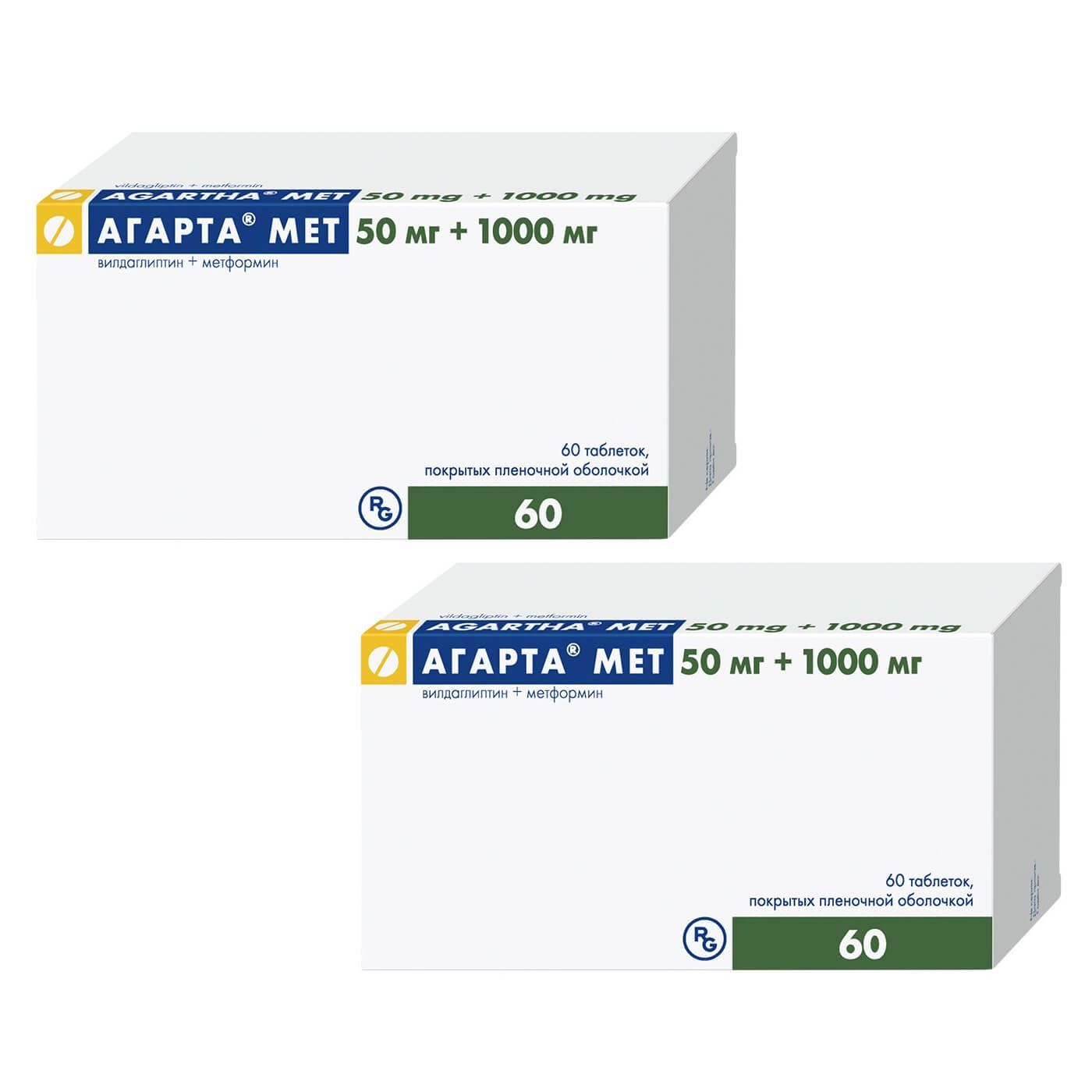 Изображение товара 2Х Агарта Мет таблетки п/о плен. 50мг+1000мг 60шт