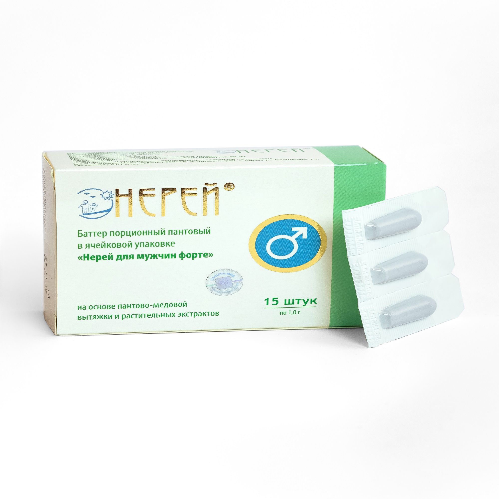 Изображение товара Нерей Форте для мужчин баттер (свечи) порционный пантовый 1000мг 15шт