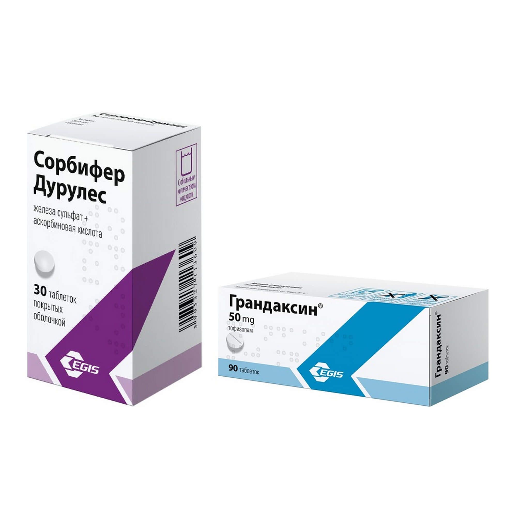 Изображение товара 1X Сорбифер Дурулес таблетки п/о плен. фл. 30шт + 1X Грандаксин таблетки 50мг 90шт