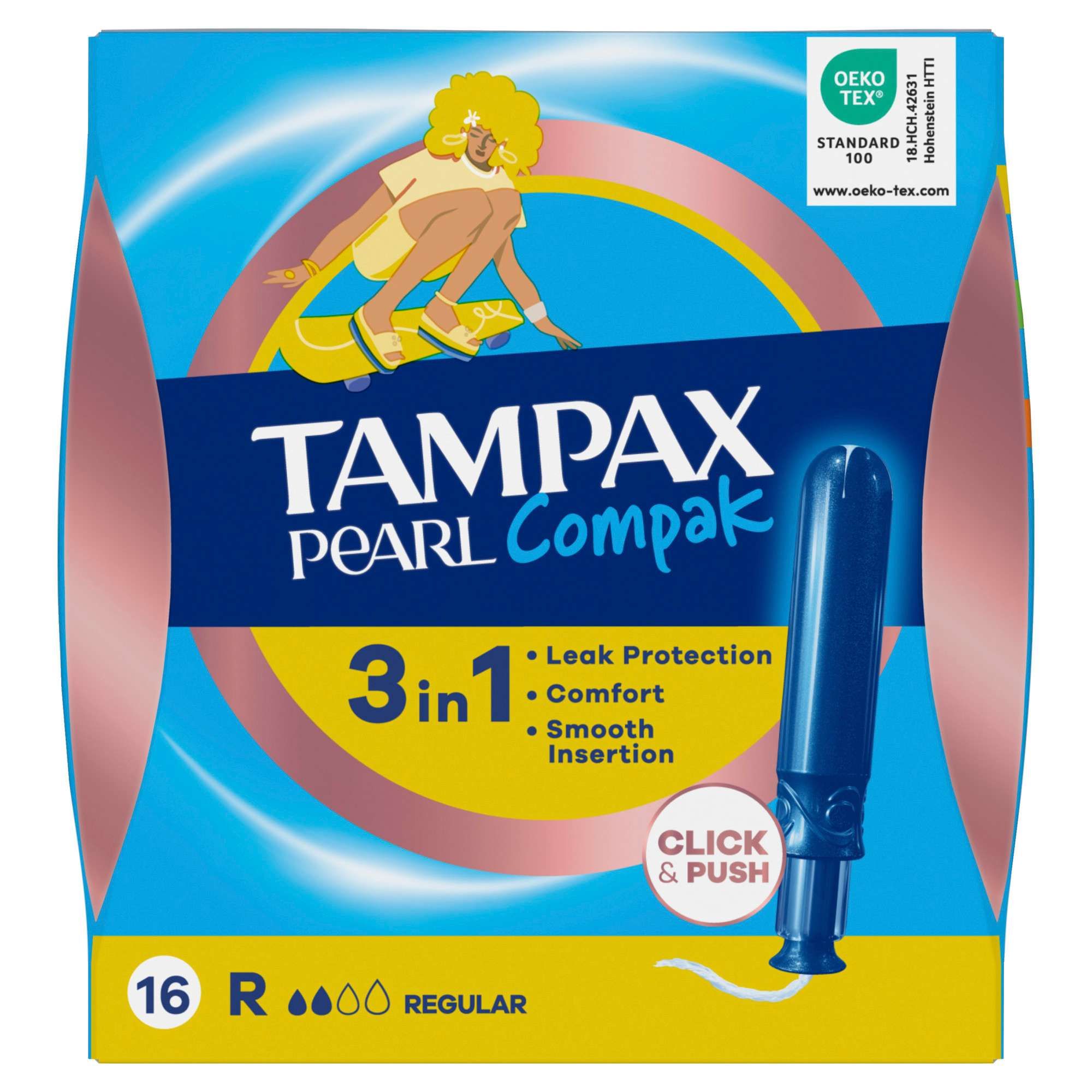 Изображение товара Тампоны гигиенические с аппликатором Regular Compak Pearl Tampax/Тампакс 16шт