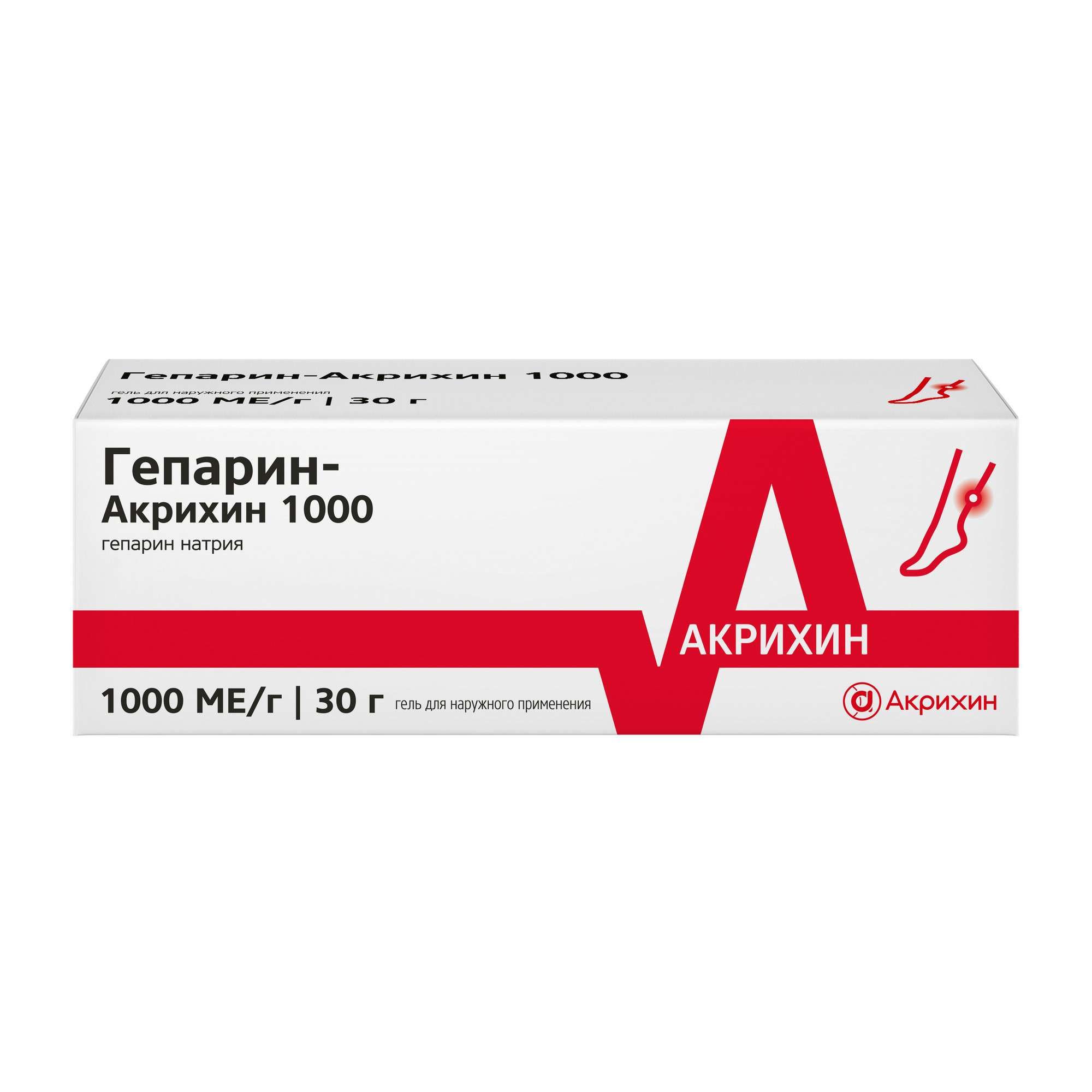 Изображение товара Гепарин-Акрихин 1000 гель для наружного применения 1000МЕ/г 30г