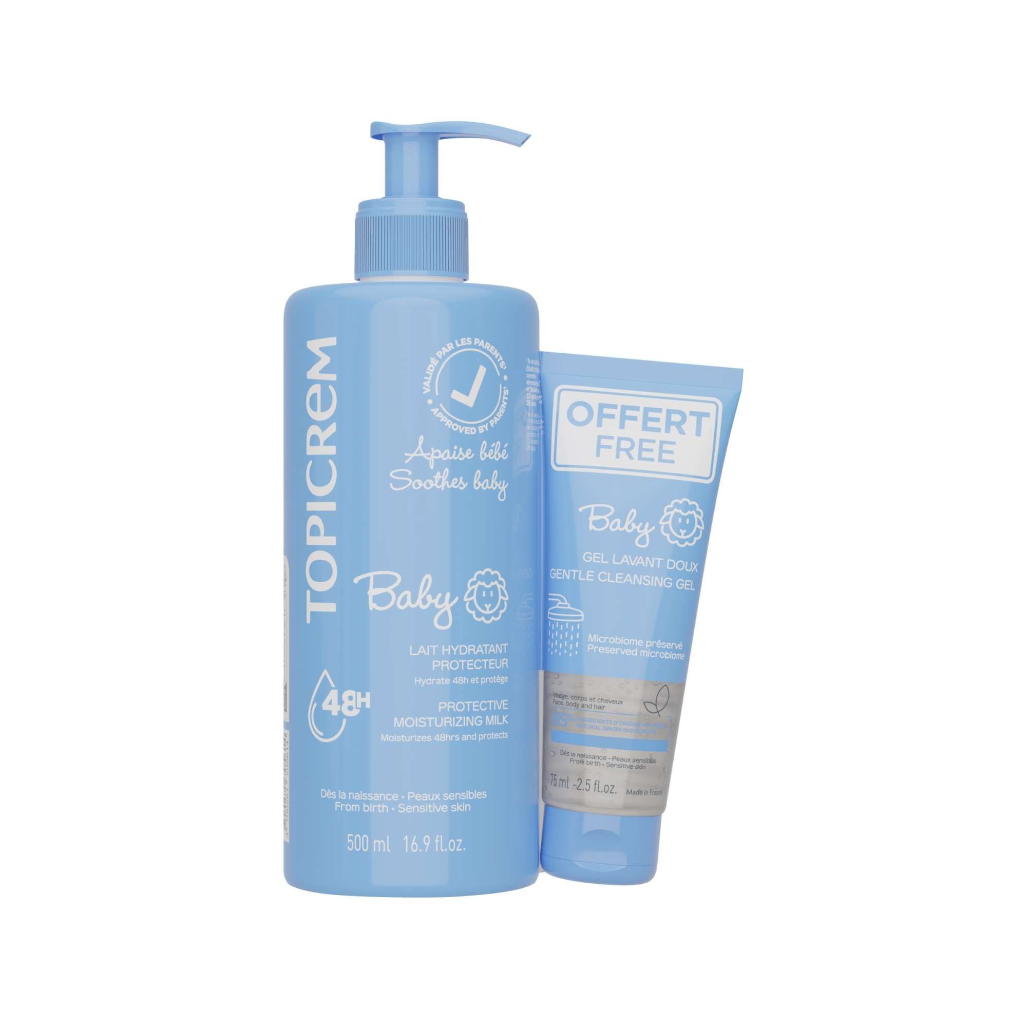 Изображение товара Набор для детей с рождения Baby Topicrem/Топикрем: Молочко защитное увлажняющее фл. 500мл+Гель нежный очищающий туба 75мл