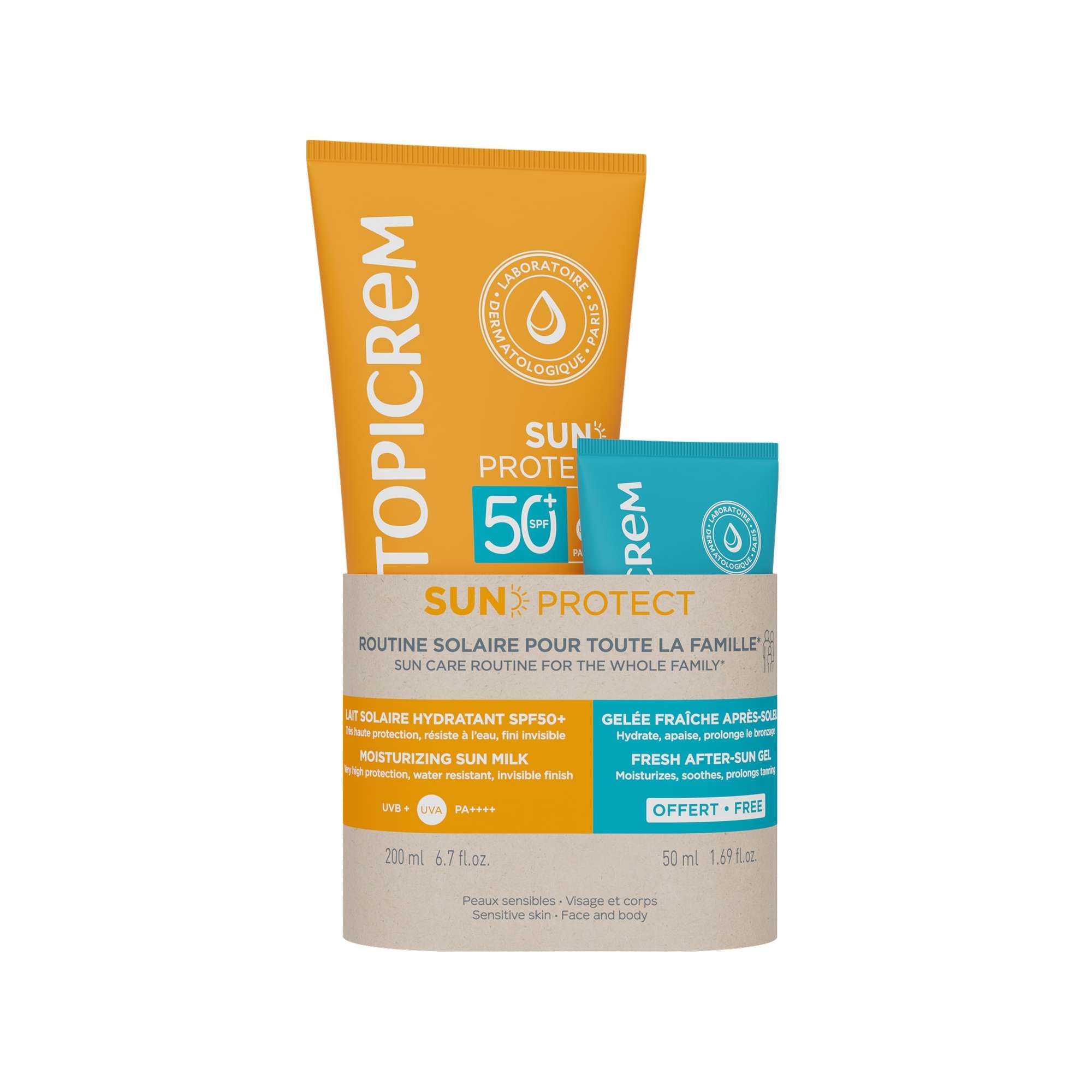 Изображение товара Набор с 3 лет Sun Protect Topicrem/Топикрем: Молочко солнезащитное SPF50+ туба 200мл+Желе после загара туба 50мл