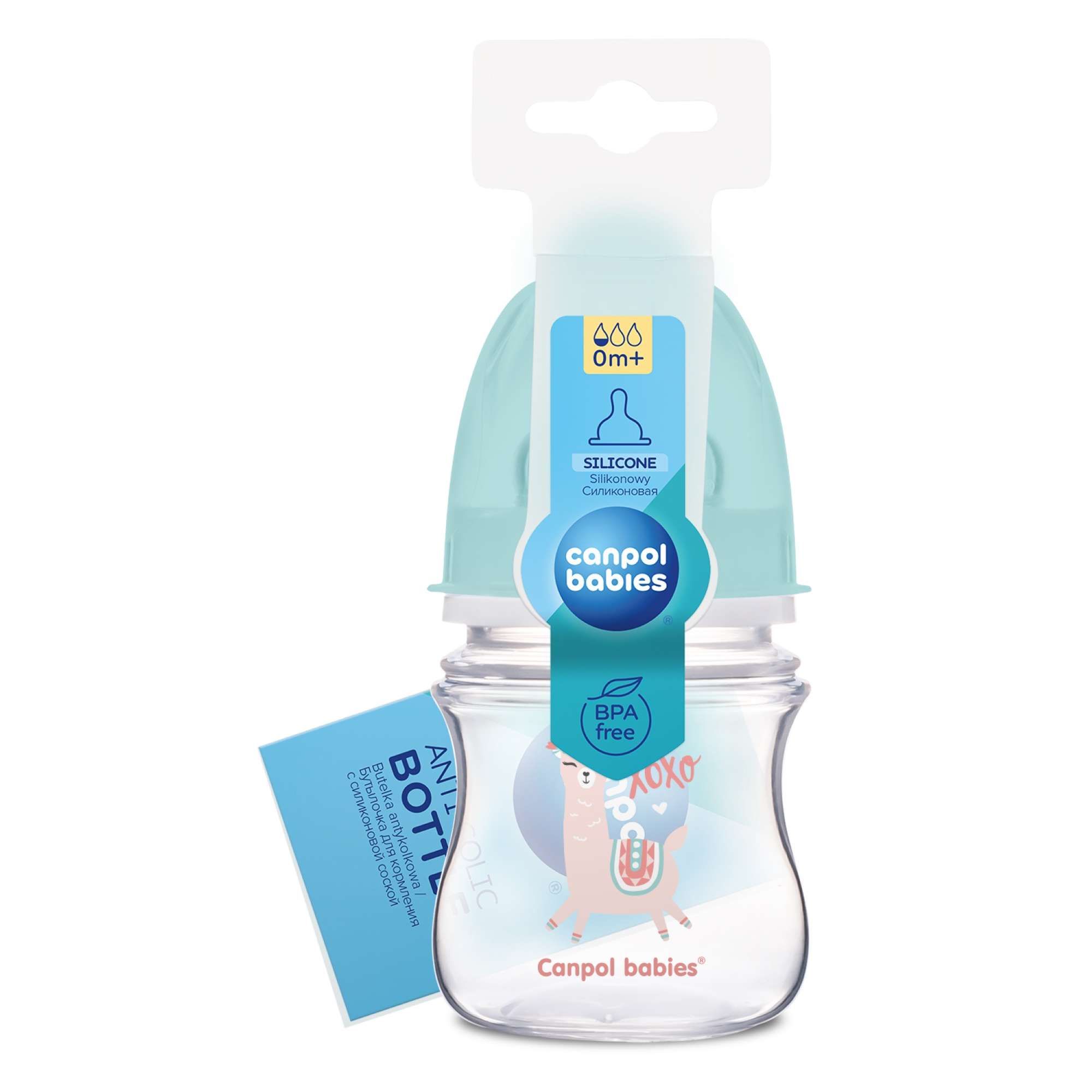 Изображение товара Бутылочка антиколиковая с широким горлом с силиконовой соской зеленая с 0 мес. Exotic Animals Babies Canpol/Канпол 120мл