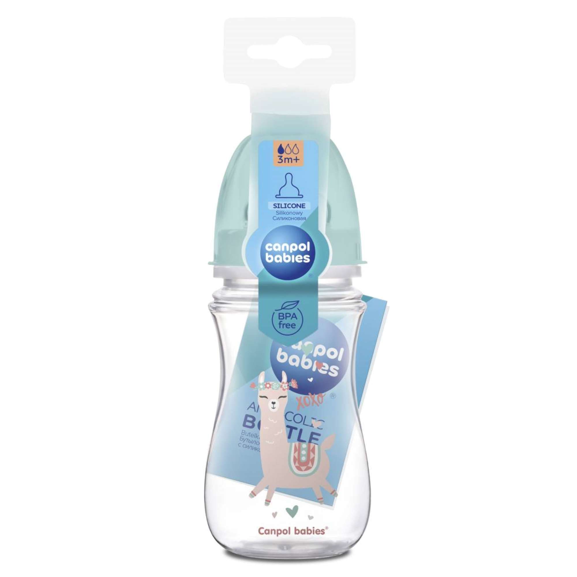 Изображение товара Бутылочка антиколиковая с широким горлом с силиконовой соской зеленая с 3 мес. Exotic Animals Babies Canpol/Канпол 240мл
