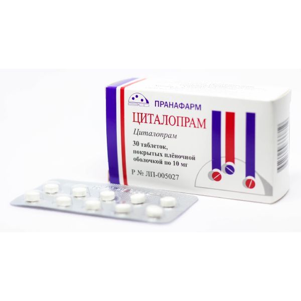 Изображение товара Циталопрам таблетки 10 мг Пленочные 30 шт Пранафарм РФ для депрессии