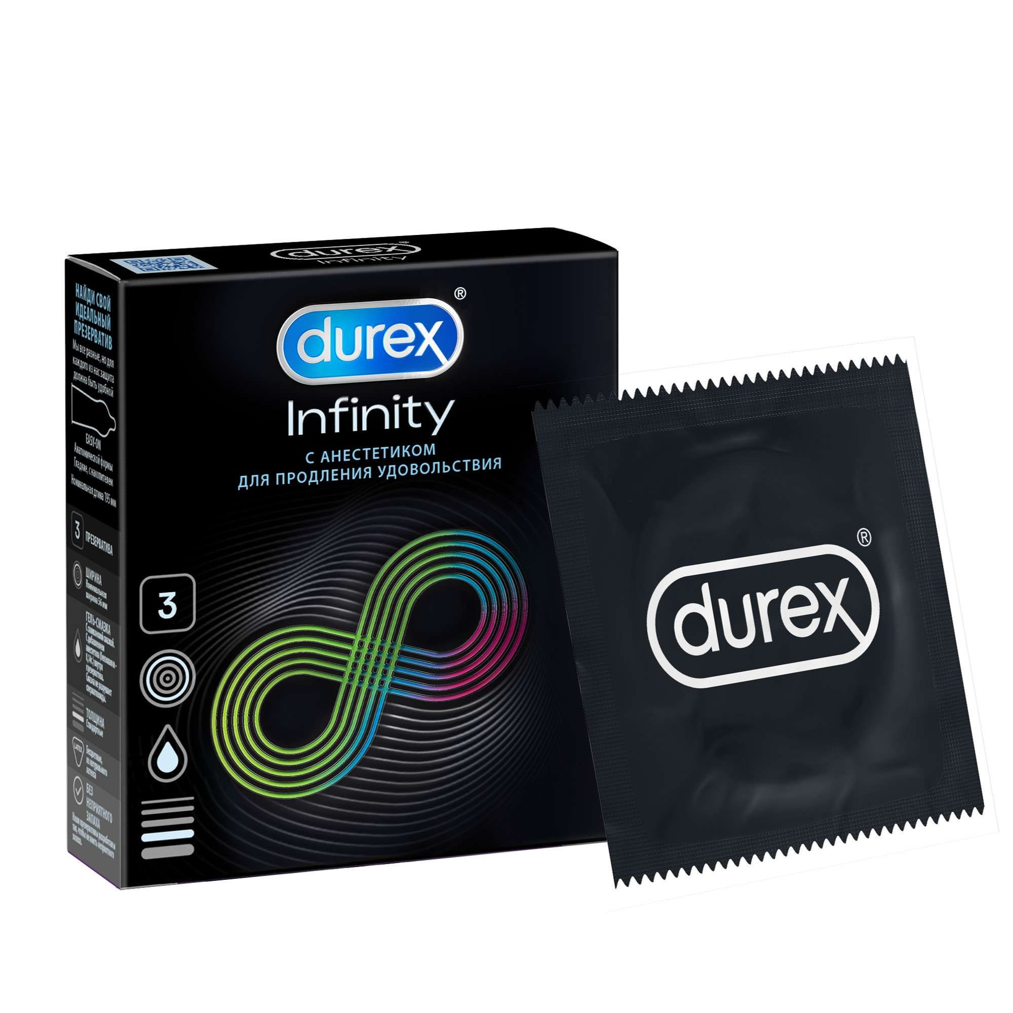 Изображение товара Презервативы гладкие с анестетиком Infinity Durex/Дюрекс 3шт
